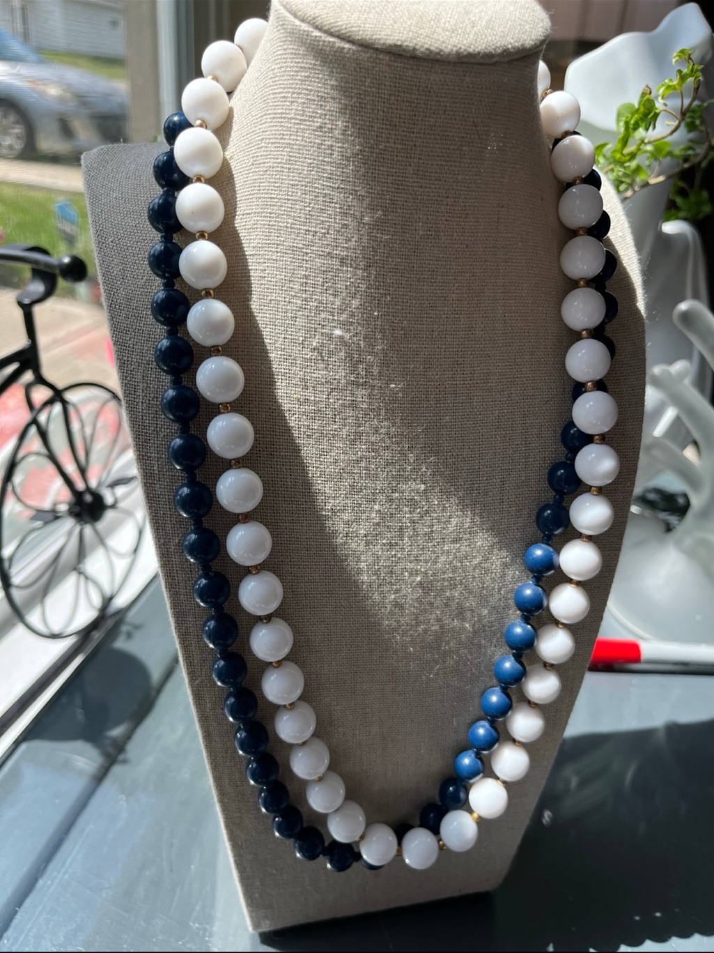 Single Strands, One Navy And One White Beaded Necklace - Perfect For July 4th